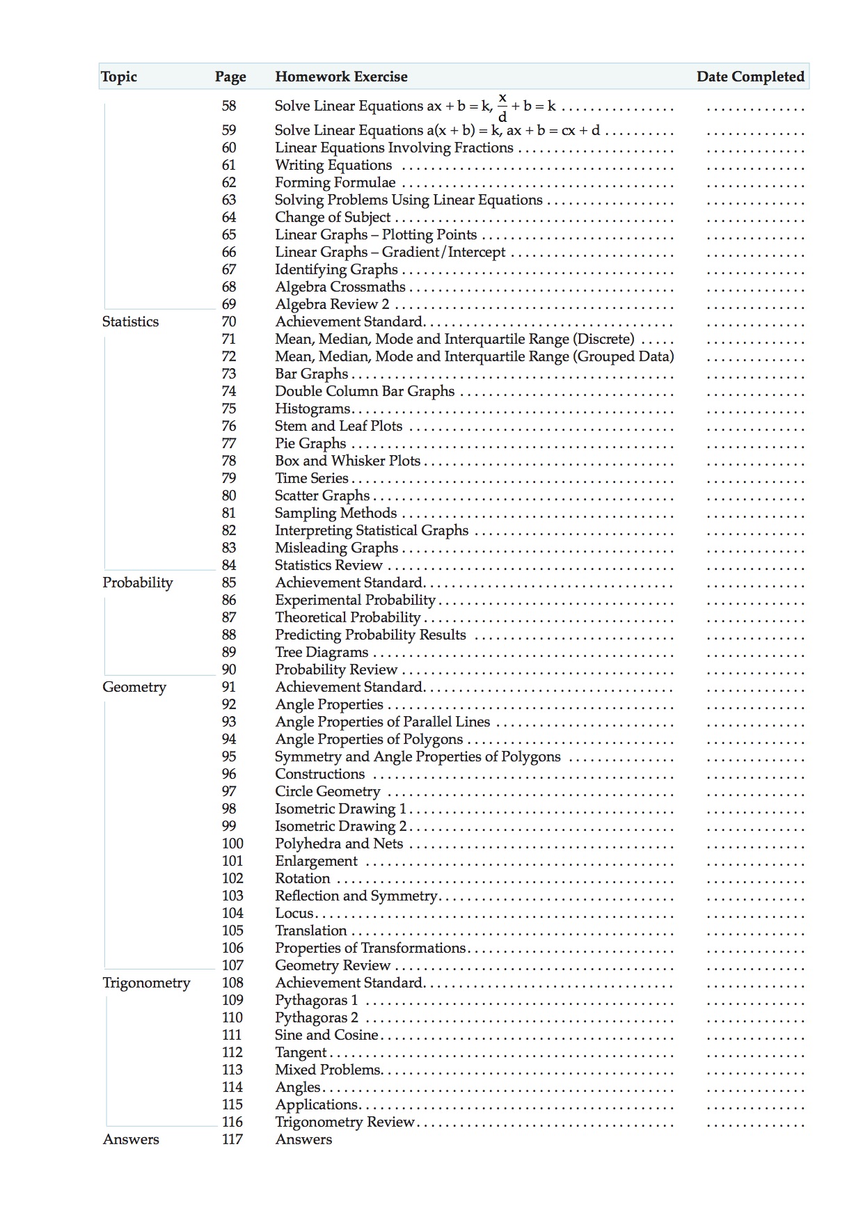 Mathematics Homework Book Level 5