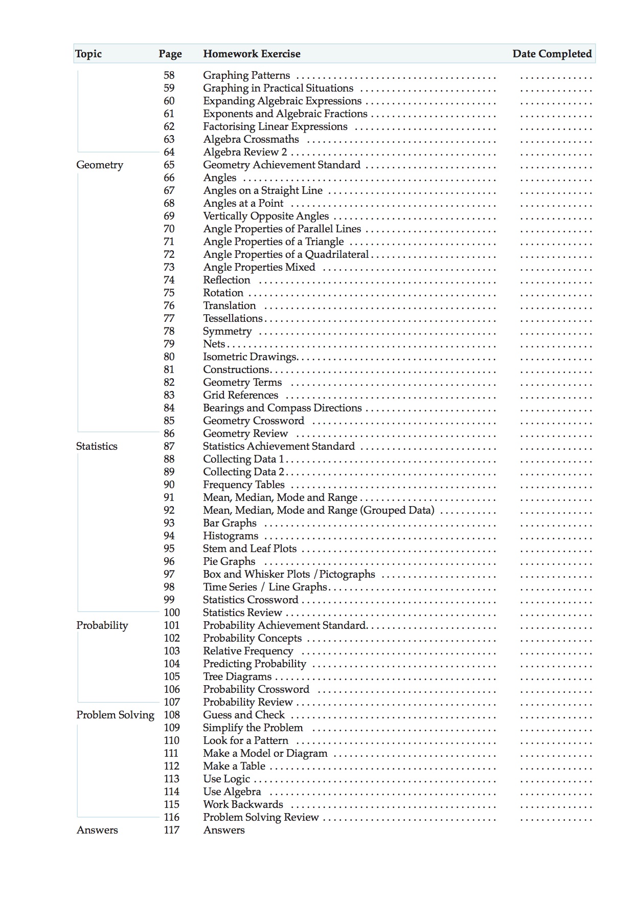 Mathematics Homework Book Level 4